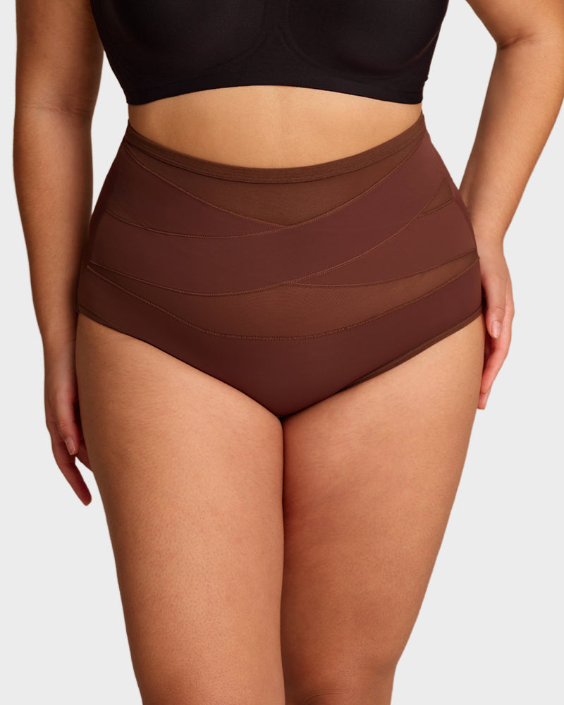 Plus-Size High-Waisted Cross Tummy-Control Panties (Pack of 5)