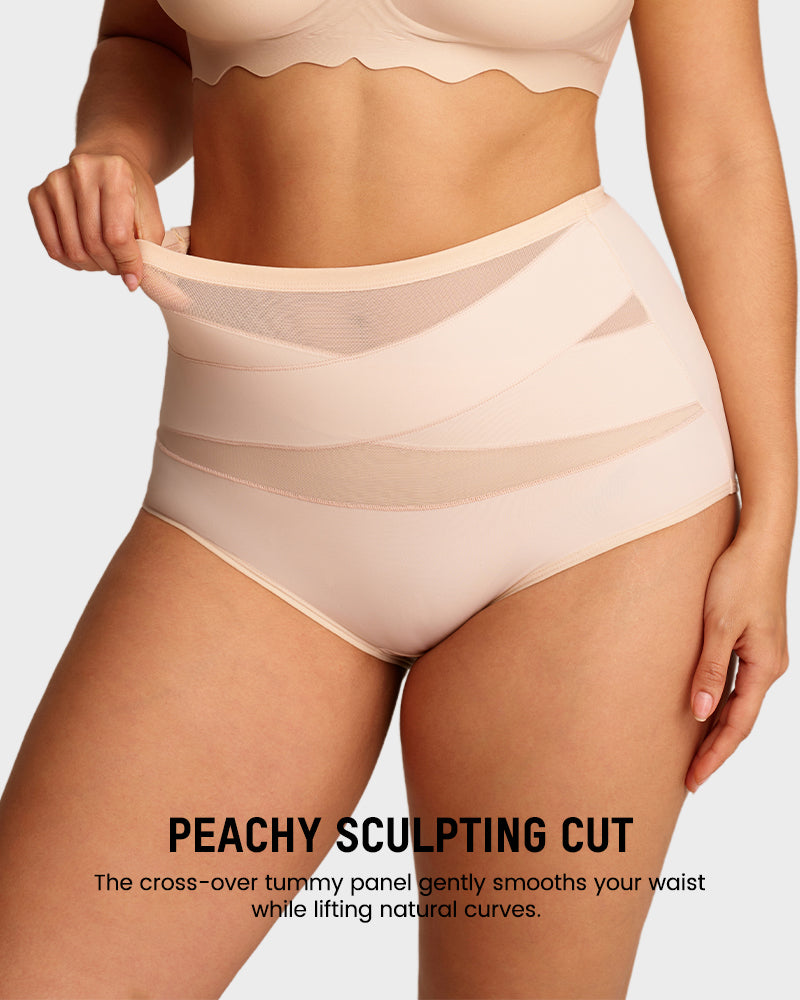 Plus-Size High-Waisted Cross Tummy-Control Panties (Pack of 5)