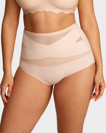Plus-Size High-Waisted Cross Tummy-Control Panties (Pack of 5)