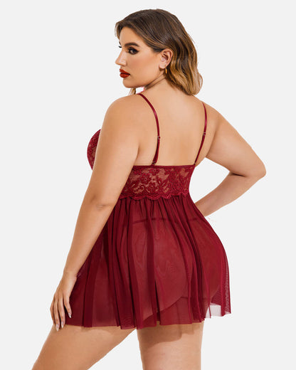 Große Größen V-Ausschnitt Tüll Seitenschlitz Babydoll