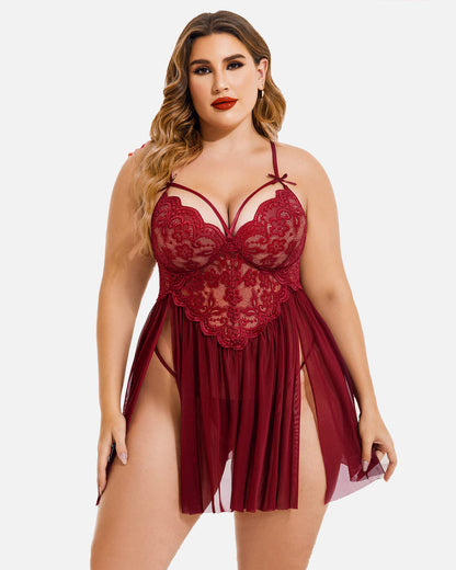 Große Größen V-Ausschnitt Tüll Seitenschlitz Babydoll