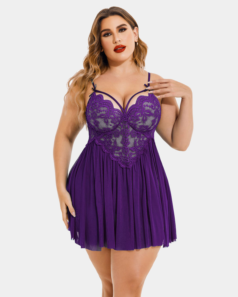Große Größen V-Ausschnitt Tüll Seitenschlitz Babydoll