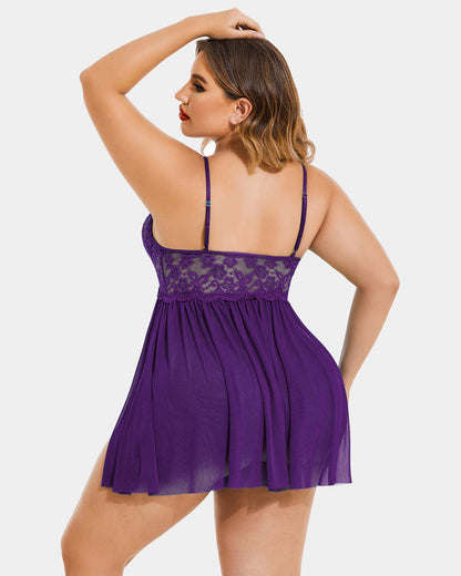 Große Größen V-Ausschnitt Tüll Seitenschlitz Babydoll