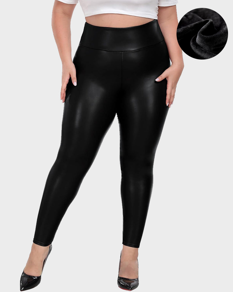 Thermo-Lederimitat-Leggings mit hohem Bund und Übergröße