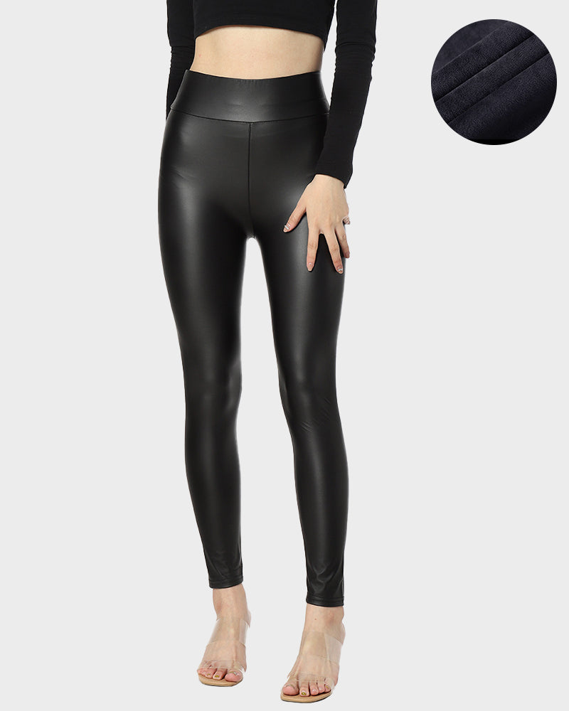 Thermo-Lederimitat-Leggings mit hohem Bund und Übergröße