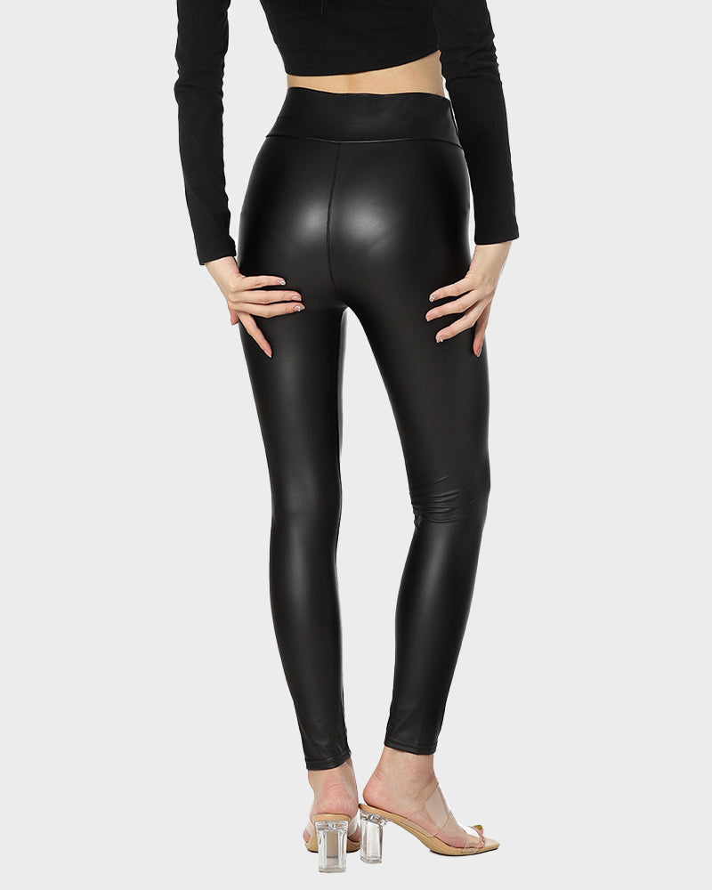 Thermo-Lederimitat-Leggings mit hohem Bund und Übergröße