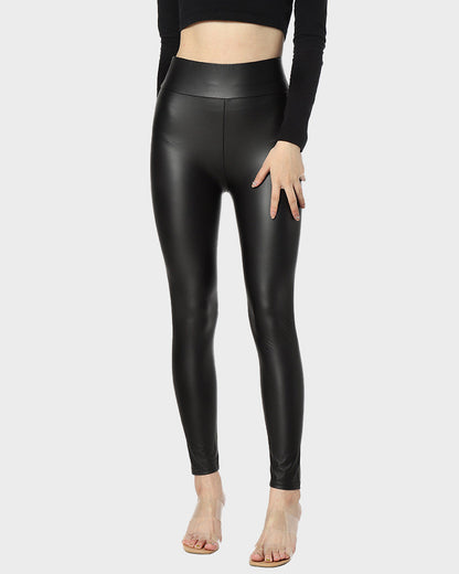 Thermo-Lederimitat-Leggings mit hohem Bund und Übergröße