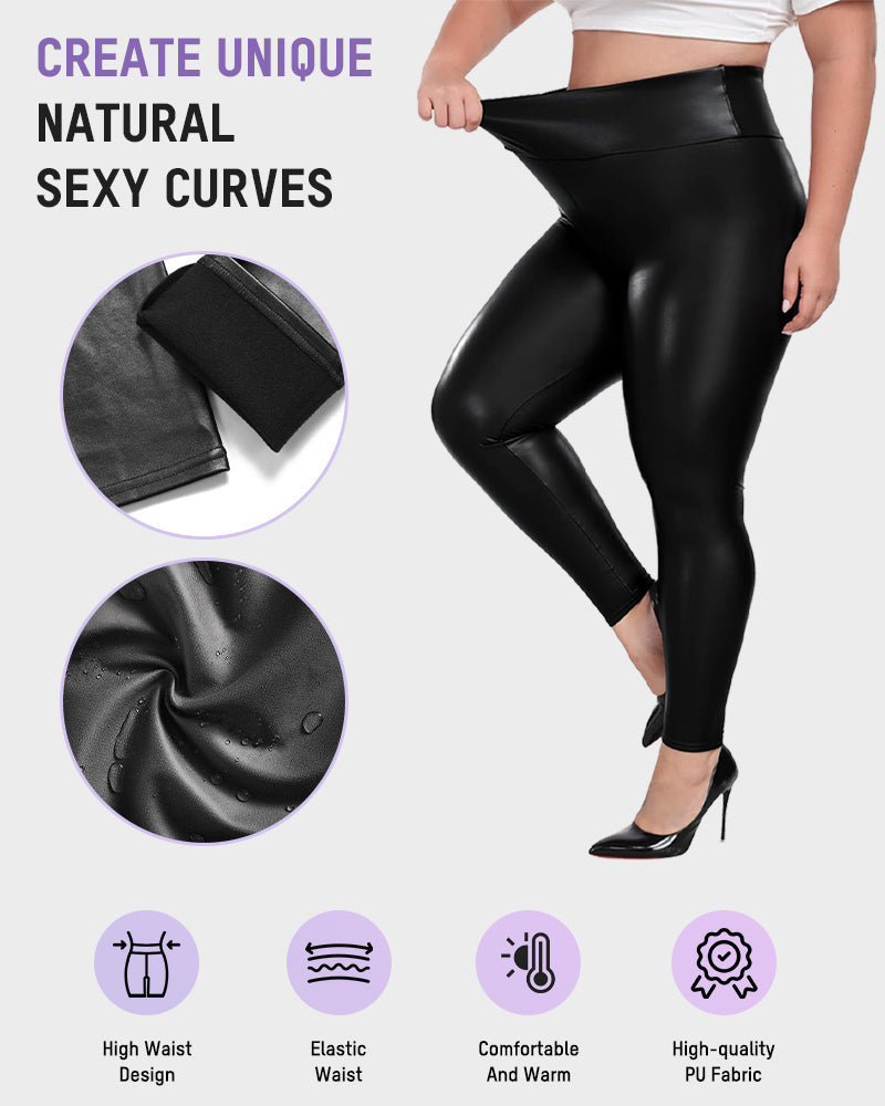 Thermo-Lederimitat-Leggings mit hohem Bund und Übergröße
