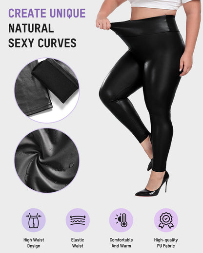 Thermo-Lederimitat-Leggings mit hohem Bund und Übergröße