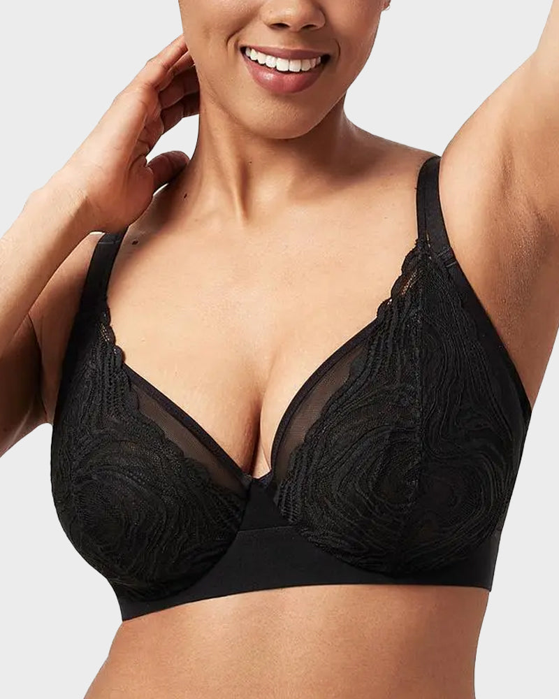 Plus-Size Lace and Mesh Full-Coverage Underwire Bra