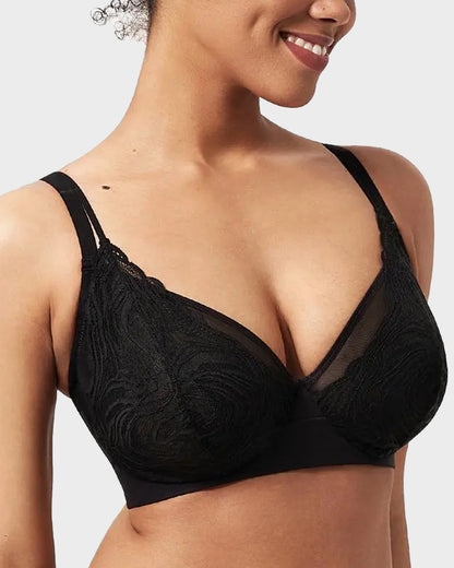 Plus-Size Lace and Mesh Full-Coverage Underwire Bra