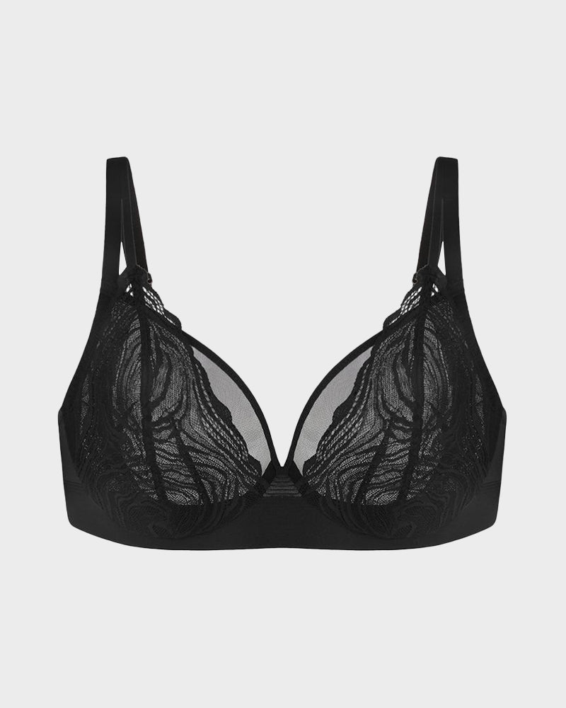 Plus-Size Lace and Mesh Full-Coverage Underwire Bra
