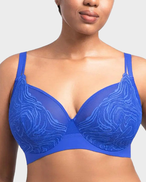 Plus-Size Lace and Mesh Full-Coverage Underwire Bra