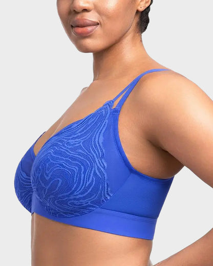 Plus-Size Lace and Mesh Full-Coverage Underwire Bra