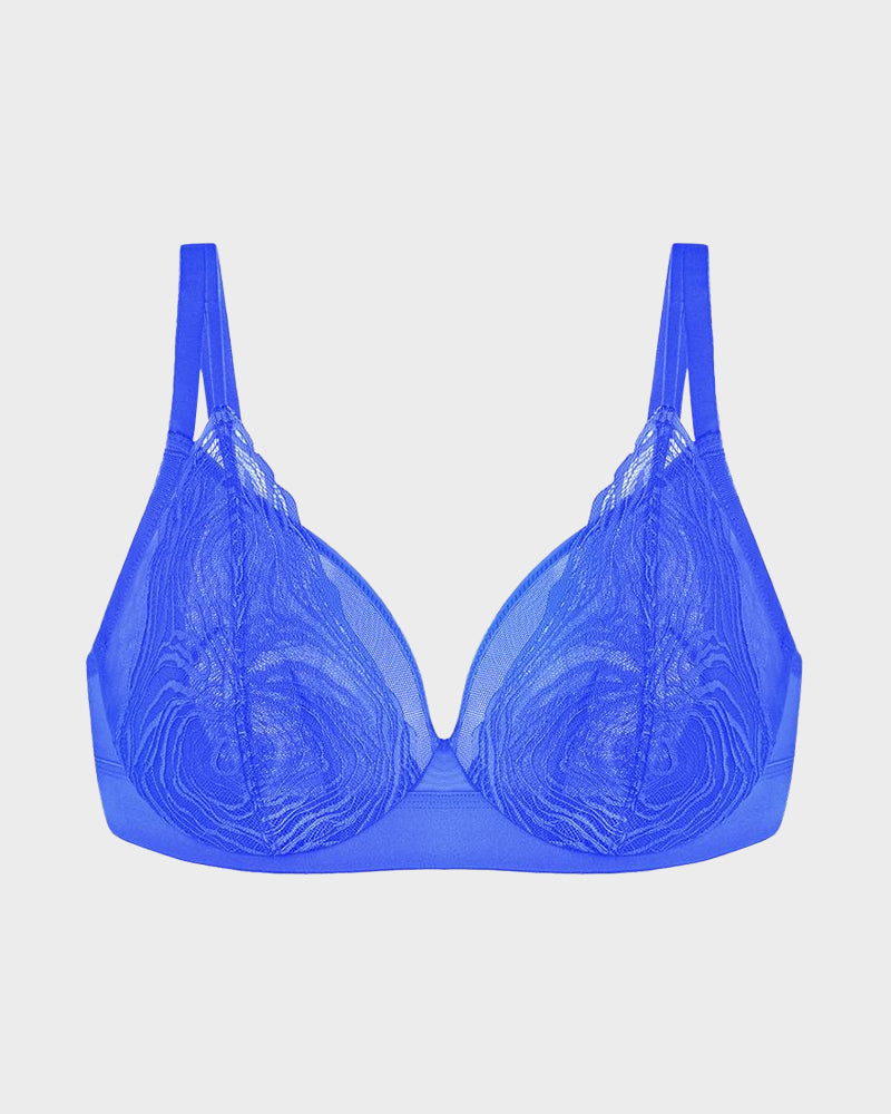 Plus-Size Lace and Mesh Full-Coverage Underwire Bra