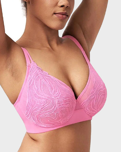 Plus-Size Lace and Mesh Full-Coverage Underwire Bra