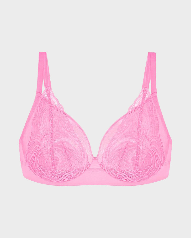Plus-Size Lace and Mesh Full-Coverage Underwire Bra