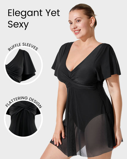 Plus Size Full-Coverage Ruffle Swim Dress
