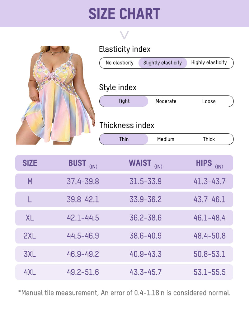 Plus-Size Rainbow Ombre Camisole Nightgown — Backless Floral Mesh Design