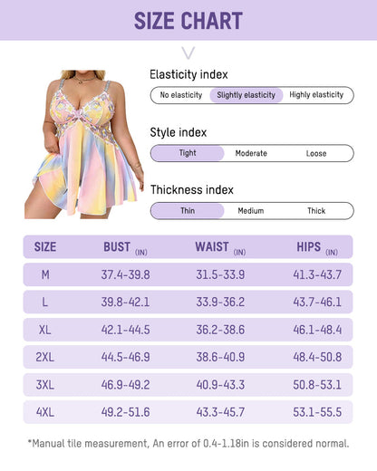 Plus-Size Rainbow Ombre Camisole Nightgown — Backless Floral Mesh Design