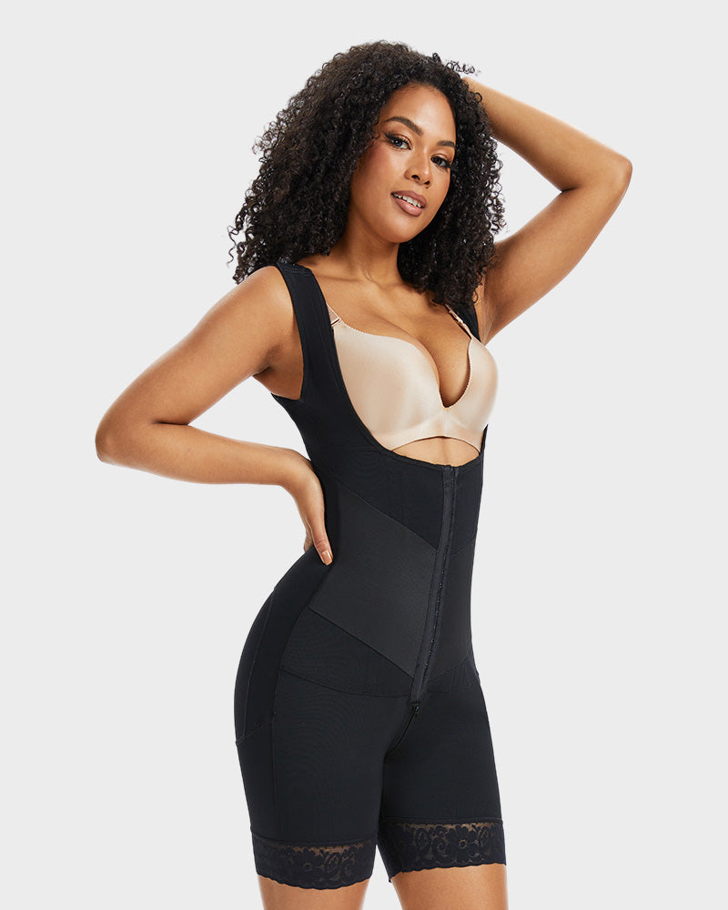 PowerMesh Double-Layer Open-Bust Full Body Shaper