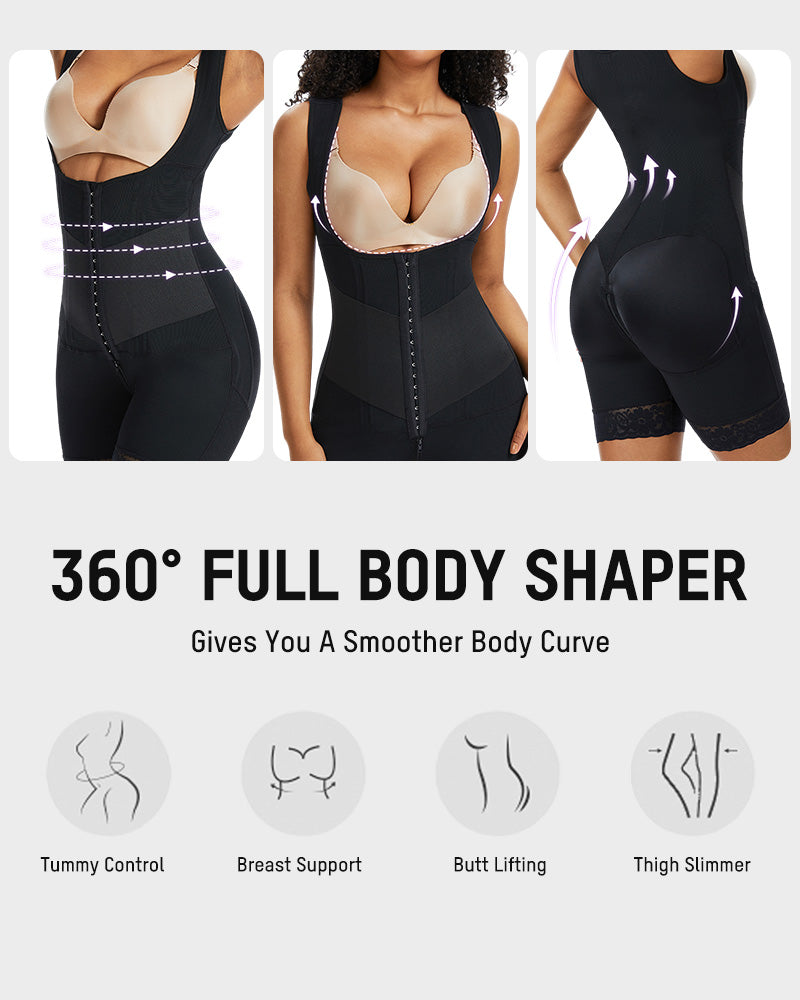 PowerMesh Double-Layer Open-Bust Full Body Shaper
