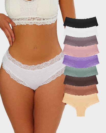 Ribbed Cotton Panty with Lace, Mid-Rise (Pack of 9)