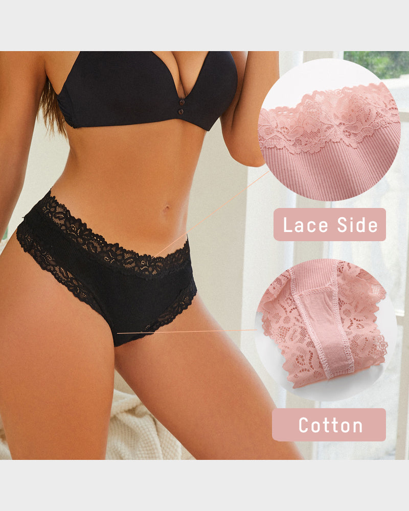 Ribbed Cotton Panty with Lace, Mid-Rise (Pack of 9)