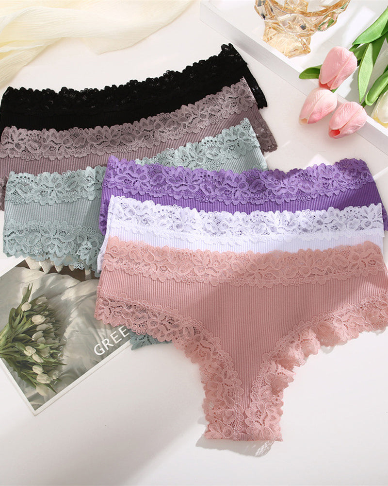 Ribbed Cotton Panty with Lace, Mid-Rise (Pack of 9)