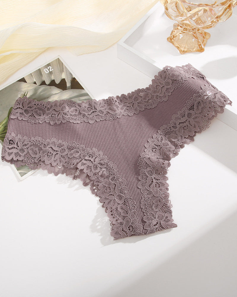 Ribbed Cotton Panty with Lace, Mid-Rise (Pack of 9)