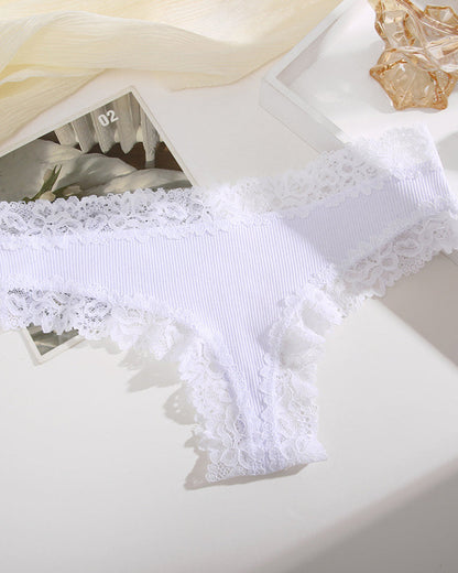 Ribbed Cotton Panty with Lace, Mid-Rise (Pack of 9)