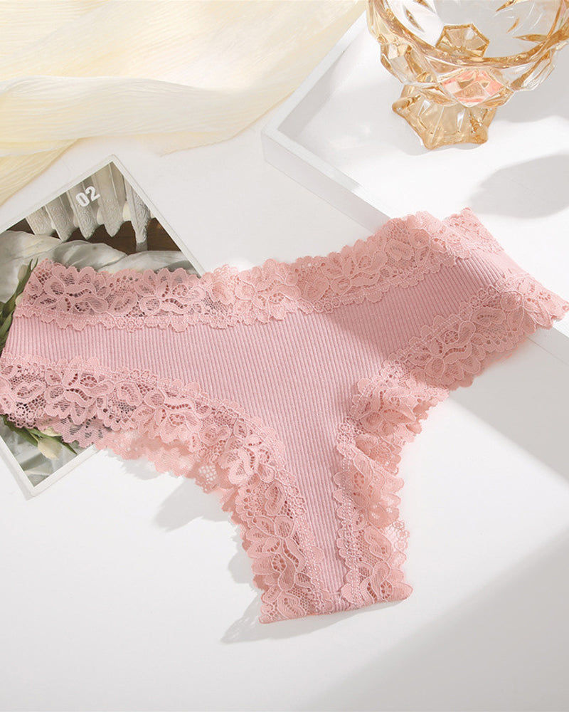 Ribbed Cotton Panty with Lace, Mid-Rise (Pack of 9)