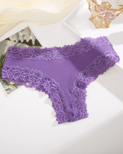 Ribbed Cotton Panty with Lace, Mid-Rise (Pack of 9)