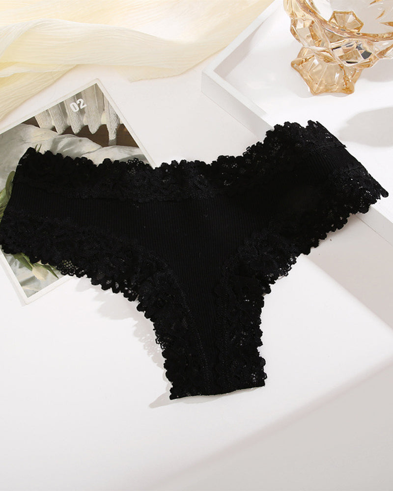 Ribbed Cotton Panty with Lace, Mid-Rise (Pack of 9)