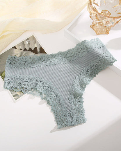 Ribbed Cotton Panty with Lace, Mid-Rise (Pack of 9)