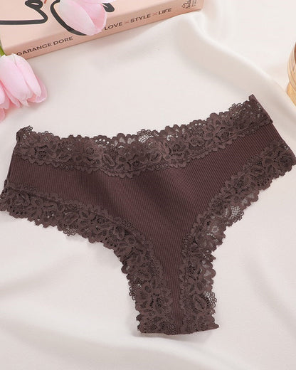 Ribbed Cotton Panty with Lace, Mid-Rise (Pack of 9)