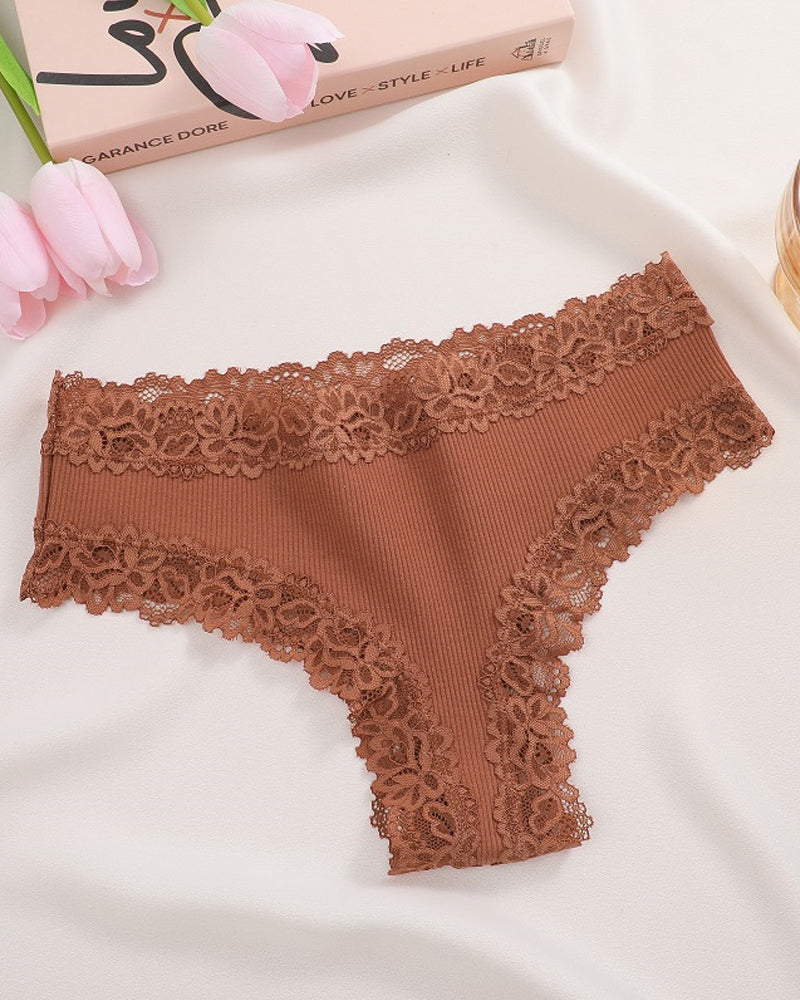 Ribbed Cotton Panty with Lace, Mid-Rise (Pack of 9)