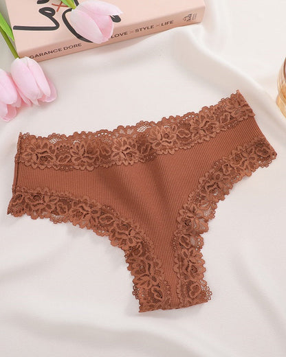 Ribbed Cotton Panty with Lace, Mid-Rise (Pack of 9)