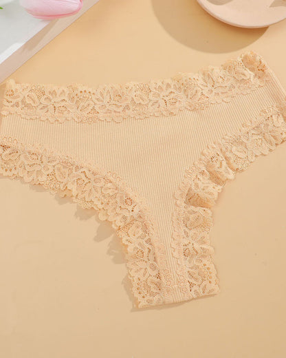 Ribbed Cotton Panty with Lace, Mid-Rise (Pack of 9)