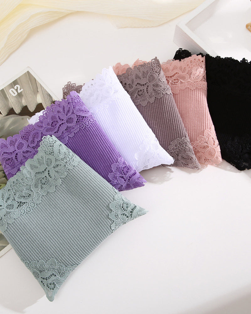Ribbed Cotton Panty with Lace, Mid-Rise (Pack of 9)