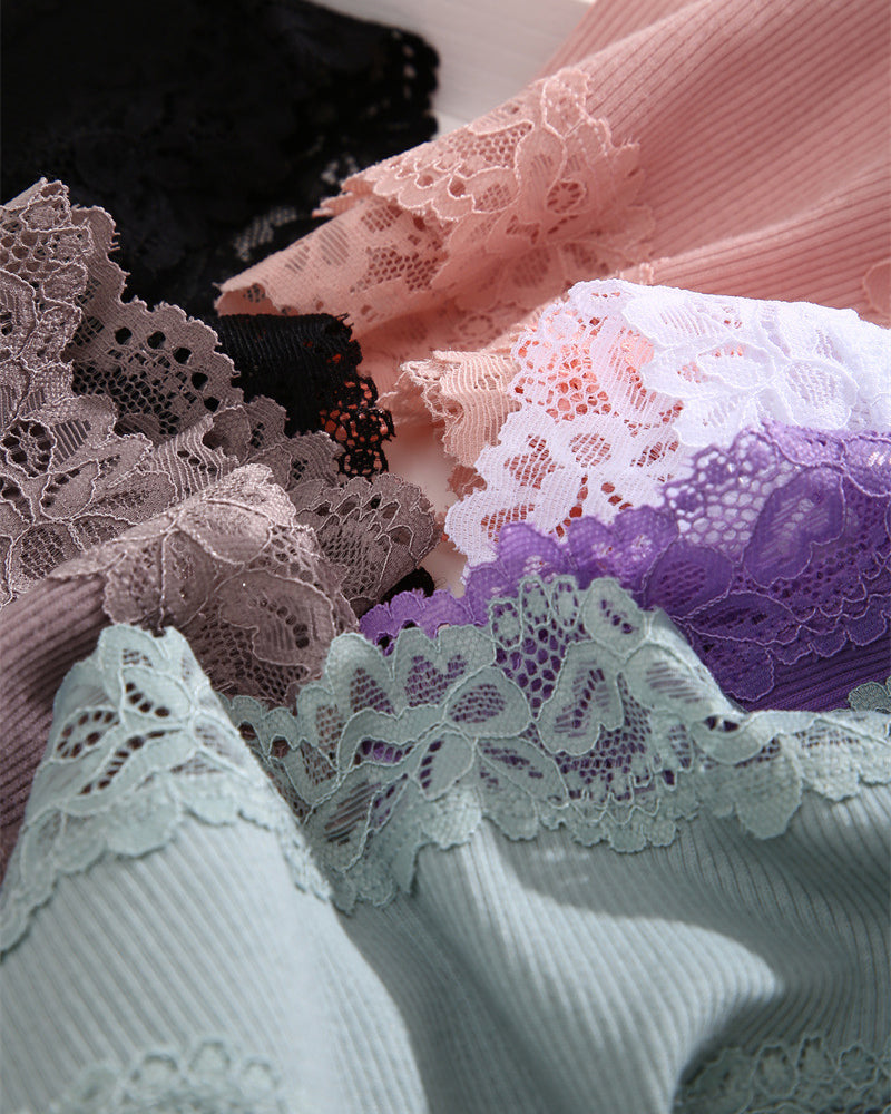 Ribbed Cotton Panty with Lace, Mid-Rise (Pack of 9)