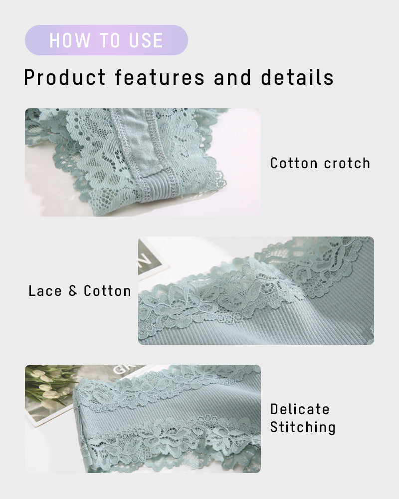 Ribbed Cotton Panty with Lace, Mid-Rise (Pack of 9)