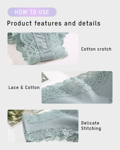 Ribbed Cotton Panty with Lace, Mid-Rise (Pack of 9)