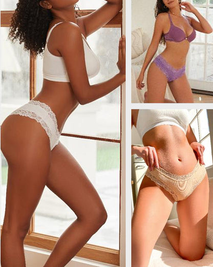Ribbed Cotton Panty with Lace, Mid-Rise (Pack of 9)
