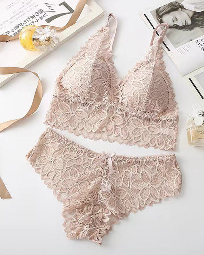 Romantisches Spitzen-BH- und Slip-Set (3er-Pack)