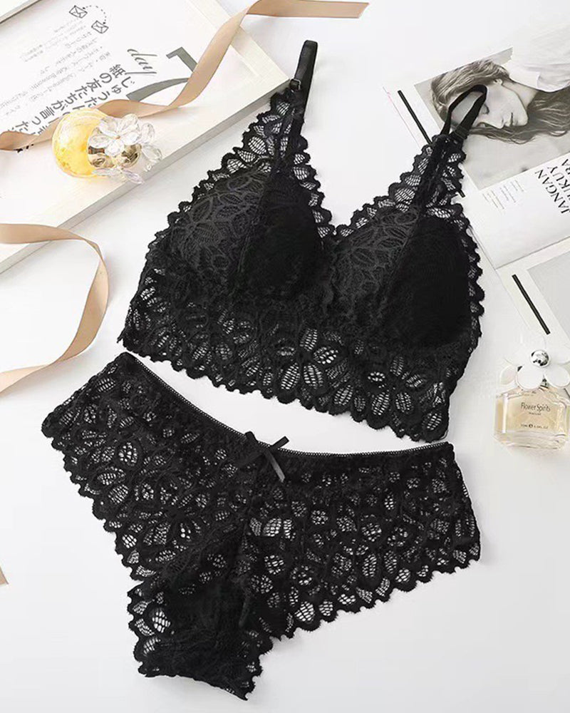 Romantisches Spitzen-BH- und Slip-Set (3er-Pack)