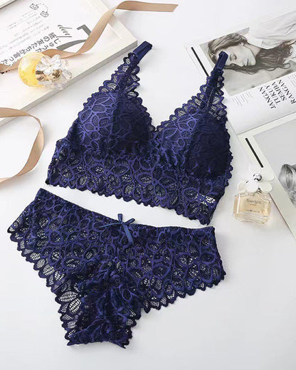 Romantisches Spitzen-BH- und Slip-Set (3er-Pack)