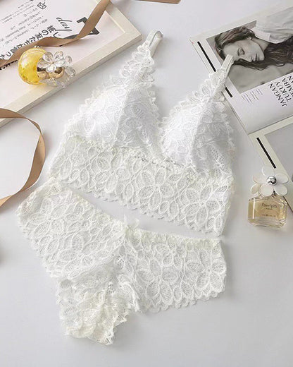 Romantisches Spitzen-BH- und Slip-Set (3er-Pack)