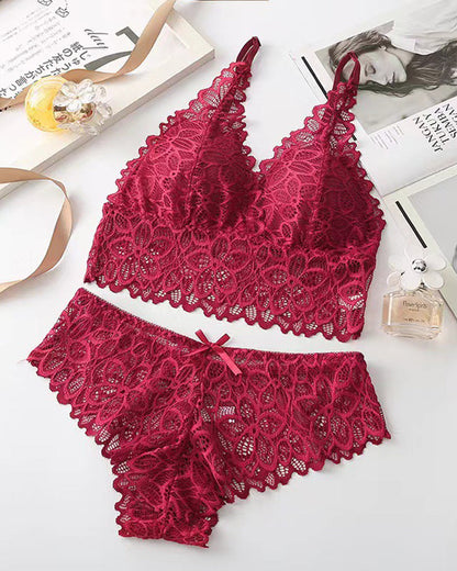 Romantisches Spitzen-BH- und Slip-Set (3er-Pack)