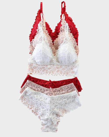 Romantisches Spitzen-BH- und Slip-Set (3er-Pack)